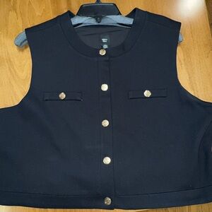 Autres Filles Black Tailored Vest Gold Crest Buttons Parisian Chic NWT Classic L